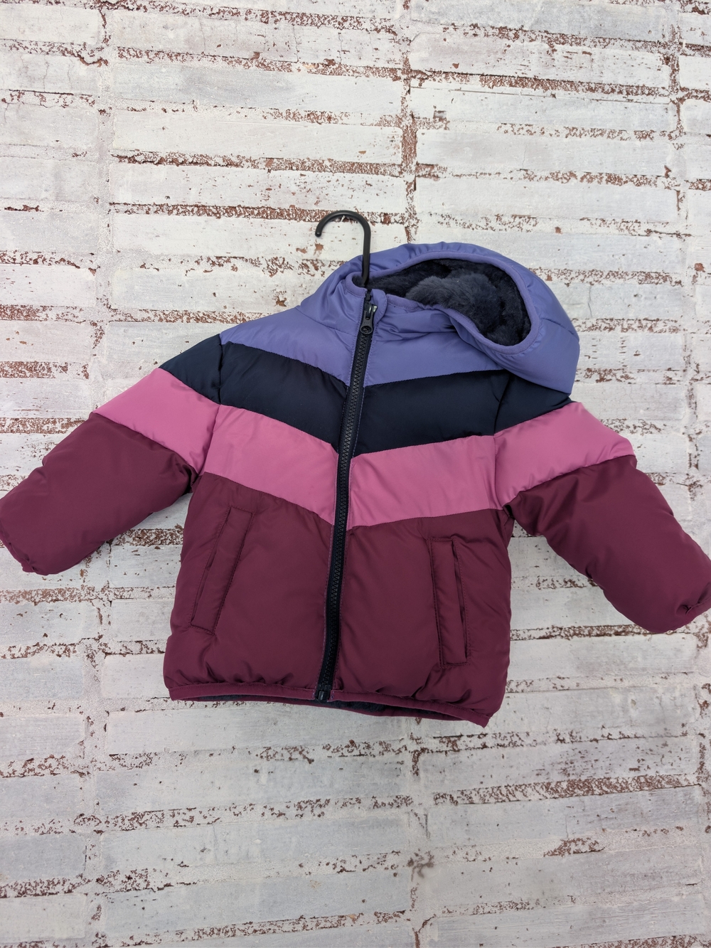 Swiss Tech Kids Colorblock Puffer Jacket in Lavender, Pink & Burgundy